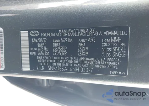 2022 Hyundai Tucson Limited z USA, uszkodzony, nr VIN 5NMJE3AE6NH103027